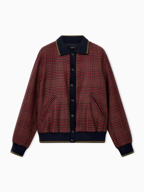 EMPORIO ARMANI BOMBER JACKET IN VIRGIN WOOL TWEED WITH RIBBED EDGES