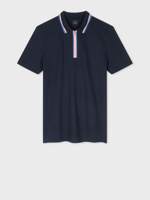 Paul Smith Organic Cotton Navy Zip-Neck Polo Shirt