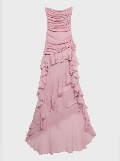 Blumarine ASYMMETRICAL GEORGETTE AND JERSEY DRESS WITH GATHERING AND RUFFLES