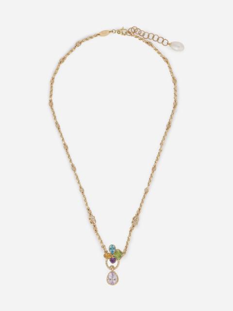 18 kt yellow gold rainbow pendant  with multicolor fine gemstones