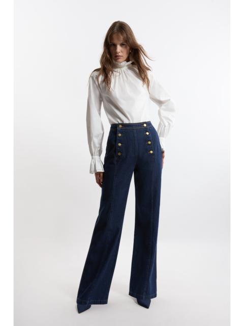 KAREN MILLEN Petite Denim Tailored Button Front Straight Leg Jeans