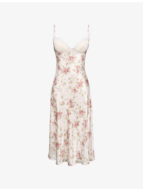 House of CB Felicity Floral-Print Satin Midi Dress