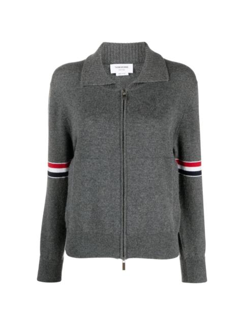 Thom Browne RWB-striped cashmere zipped-up cardigan