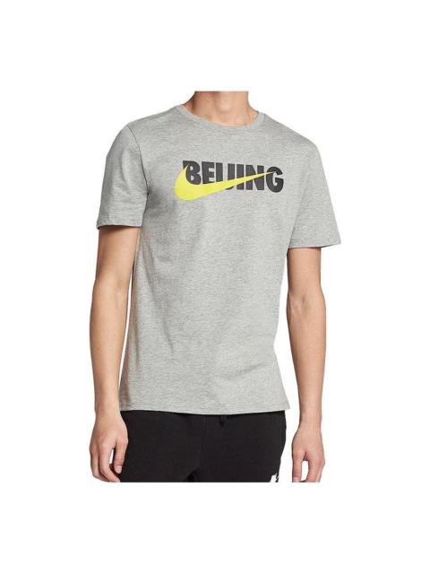 Nike Men's Nike Alphabet Printing Round Neck Short Sleeve Gray T-Shirt AH2279-063