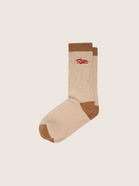 Golden Goose Beige ribbed socks with brown details and red embroidered logo