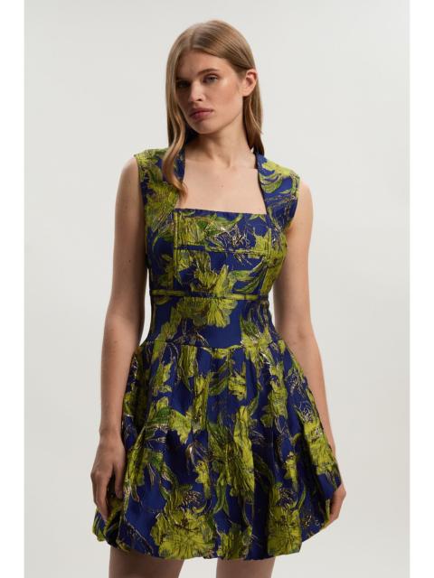 KAREN MILLEN Floral Jacquard Tailored Puff Mini Dress
