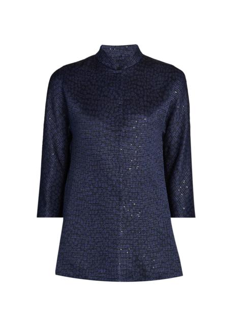 GIORGIO ARMANI Women's Sequined Stand Collar Jacket - Solid Medium Blue