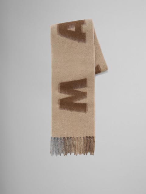 Marni BROWN MOHAIR AND WOOL SCARF WITH MAXI LOGO