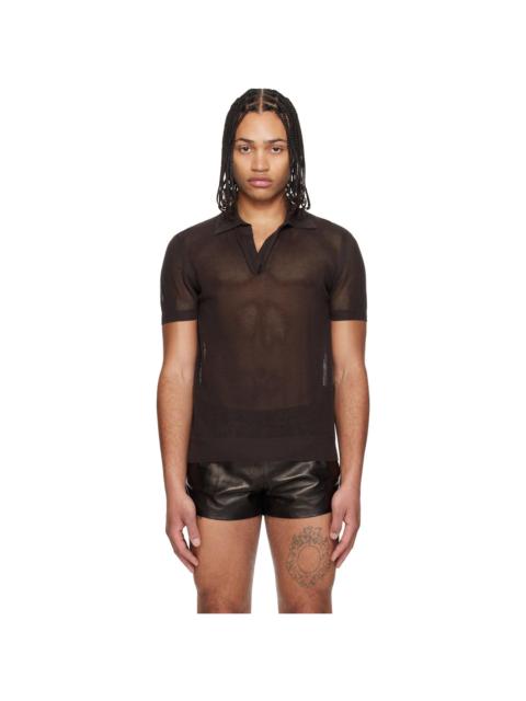 TOM FORD Brown Cotton Silk Mesh S/S Buttonless Polo