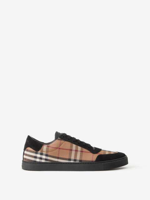 Vintage Check Cotton and Suede Sneakers