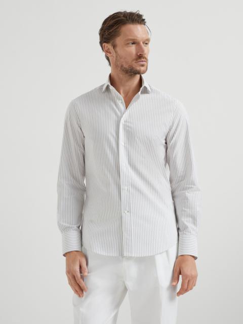 Brunello Cucinelli Striped poplin slim fit shirt with spread collar