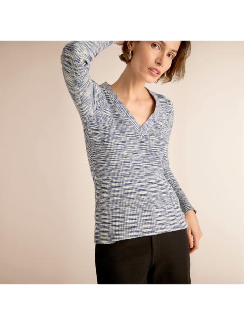 M.M.LaFleur Yanka Fitted V-Neck Sweater - Space Dye Rib Knit