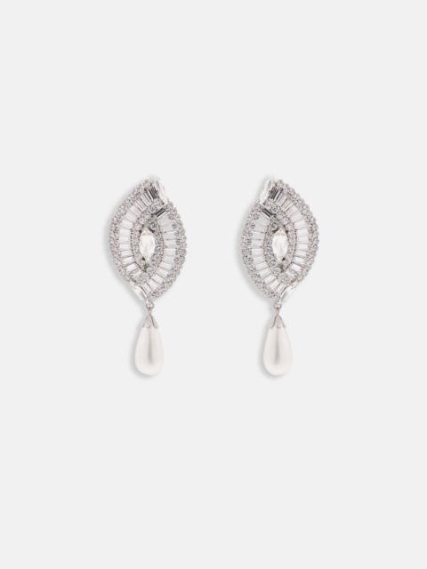 Alessandra Rich CRYSTAL SHELL EARRINGS WITH PENDANT PEARL