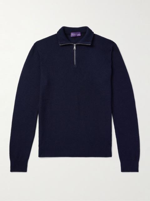 Ralph Lauren Silk and Cotton-Blend Half-Zip Sweater Navy