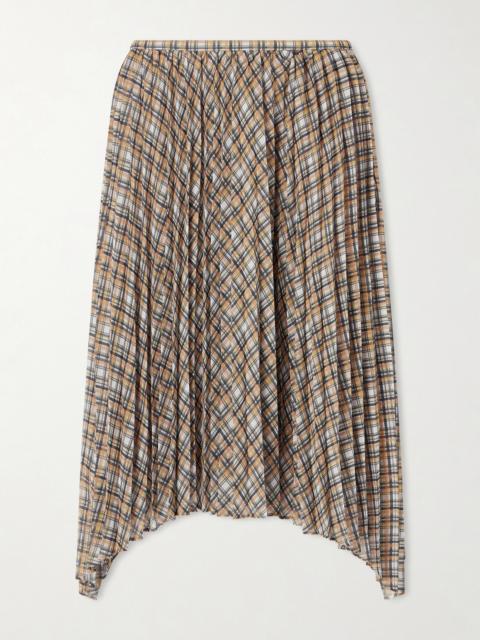 Acne Studios Asymmetric Pleated Checked Chiffon Midi Skirt