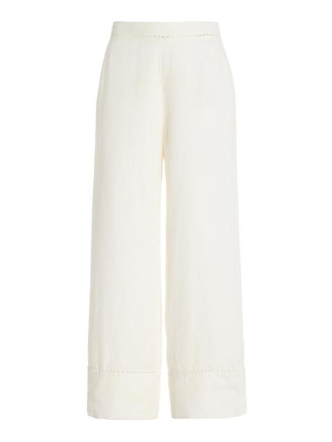 SIMKHAI Colley Cropped Linen-Blend Wide-Leg Pants white