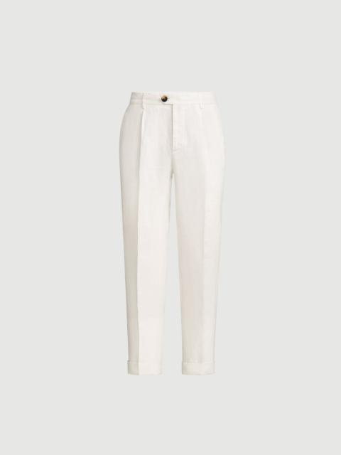 Brunello Cucinelli Garment-dyed trousers in linen gabardine with pleat