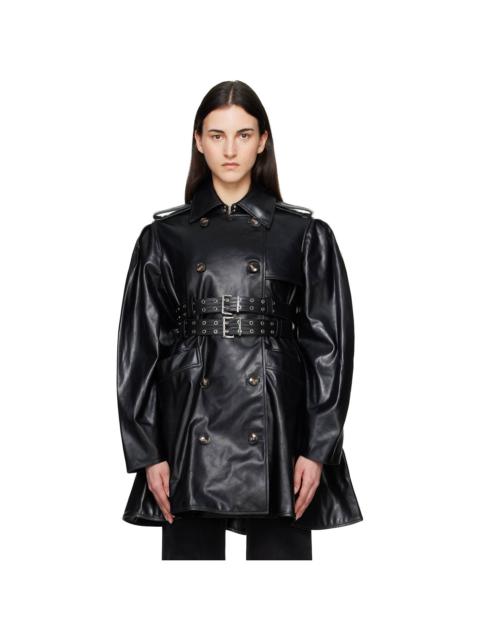 GANNI Black Peplum Recycled Leather Trench Coat