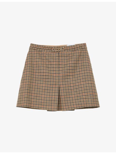 REISS Willow Puppytooth-Check Wool Mini Skirt