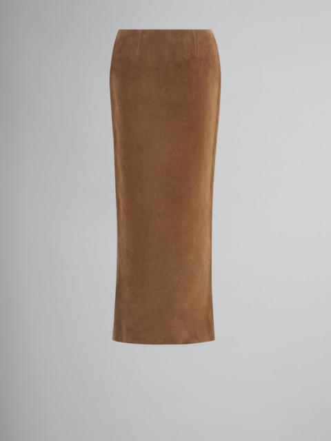 Marni BROWN SUEDE LEATHER PENCIL SKIRT
