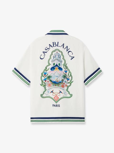 CASABLANCA White Hotel Emblem Short Sleeve Silk Shirt | Casablanca Paris