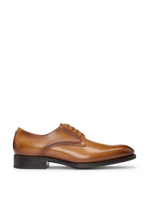 BOSS BURNISHED-LEATHER DERBY SHOES WITH PIPED DETAILS