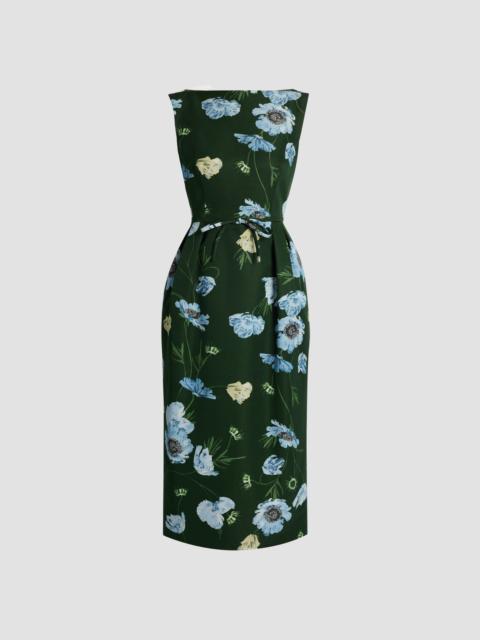 Erdem FLORAL COTTON FAILLE SLEEVELESS MIDI PENCIL DRESS