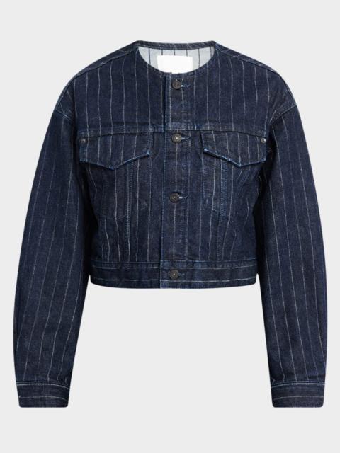 MOUSSY VINTAGE Sutton Cropped Pinstripe Denim Jacket