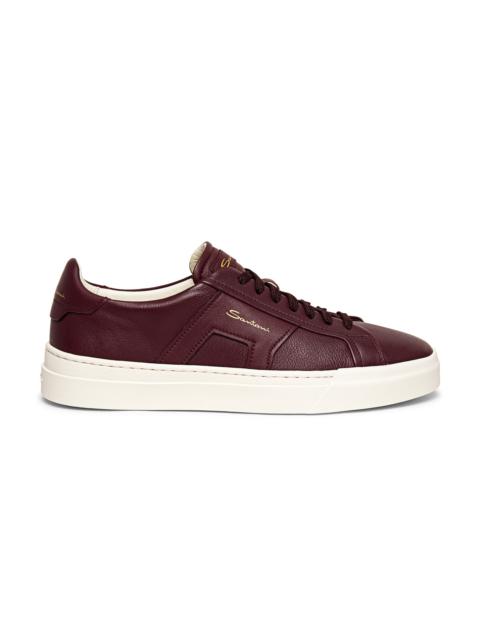 Santoni Men’s burgundy leather double buckle sneaker