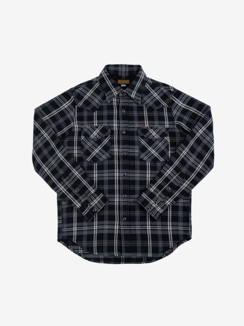 Iron Heart Ultra Heavy Flannel Herringbone Check Western Shirt - Black