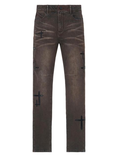 RTA Men's Exodus Bryant Cross Patch Skinny Jeans - Mocha Drift Cross Patch
