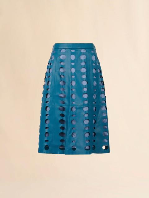 BLUE NAPPA LEATHER SKIRT WITH CUT-OUT DETAILING
