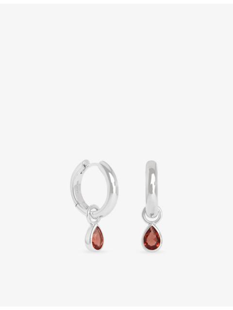 ASTRID & MIYU Sunset Pear Charm Rhodium-Plated Sterling-Silver and Cubic Zirconia Hoop Earrings