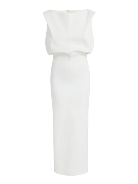 KHAITE Terran Draped Crepe-Satin Maxi Dress white
