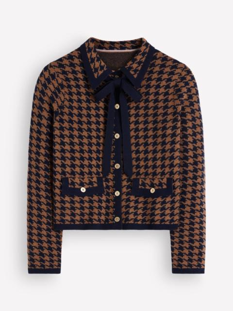 BODEN Elizabeth Bow Knitted Jacket-Camel, Dogstooth