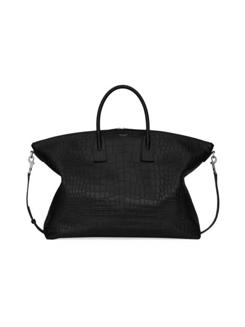 SAINT LAURENT Women's Giant Bowling Bag in Crocodile-Embossed Leather - Black