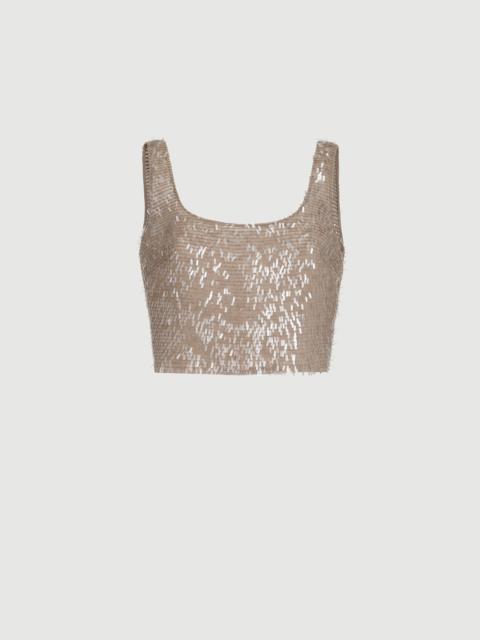 Brunello Cucinelli Dazzling cascade embroidery cropped top in crispy silk