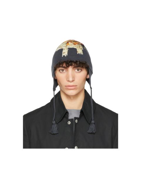 UNDERCOVER Navy Wool Jacquard Beanie