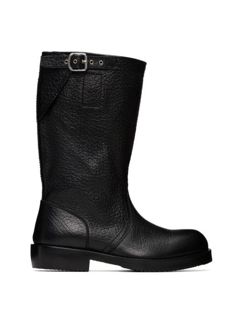 Dries Van Noten Black Leather Biker Boots