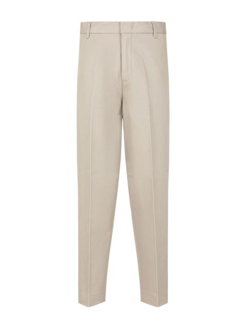 Cotton twill wide trousers with pleat