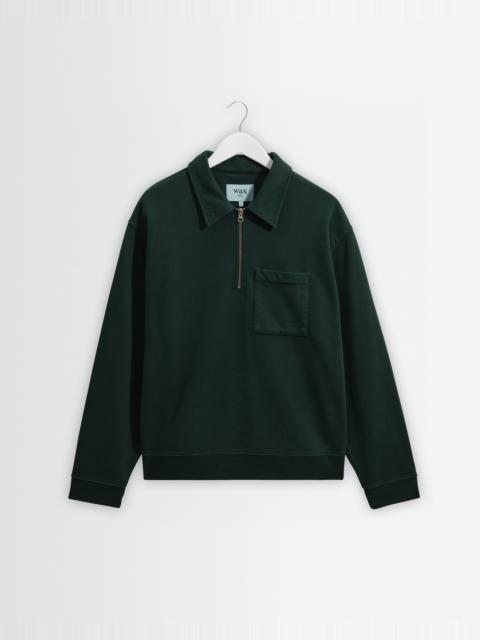 Wax London Reeve - Washed Green Loopback Organic Cotton Collared Sweatshirt