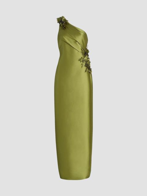 BADGLEY MISCHKA Women's Floral Appliqué One-Shoulder Gown - Chartreuse