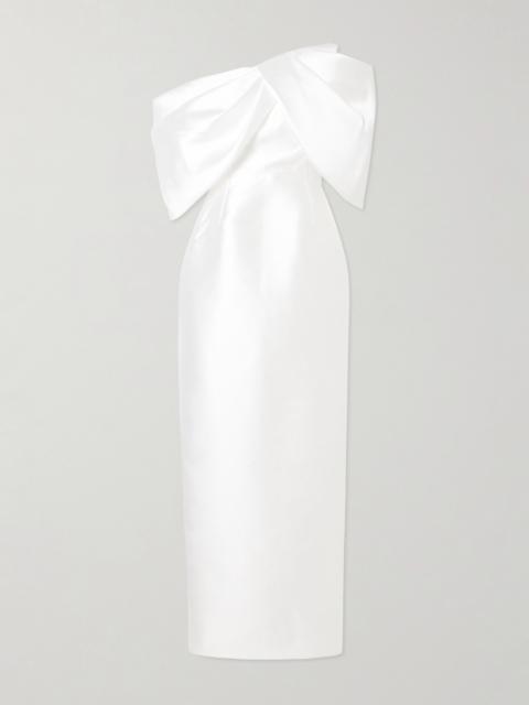 SOLACE LONDON Davina Off-the-shoulder Draped Faille Gown