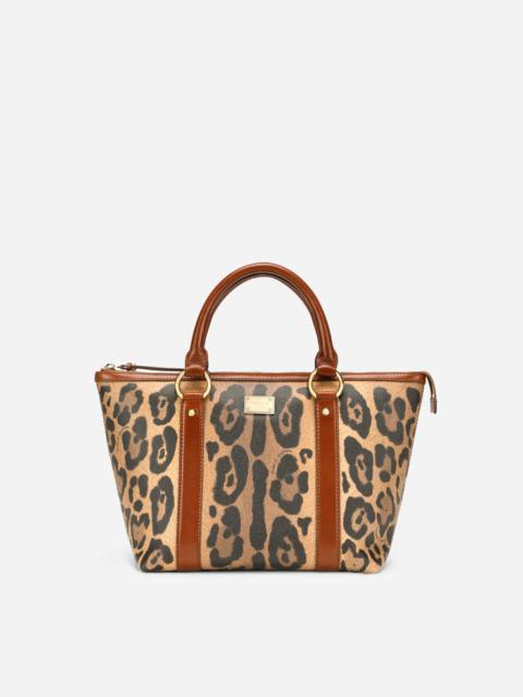 Small leopard-print Crespo shopper with branded plate