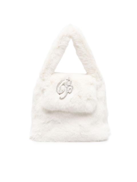 logo lettering faux-fur tote bag