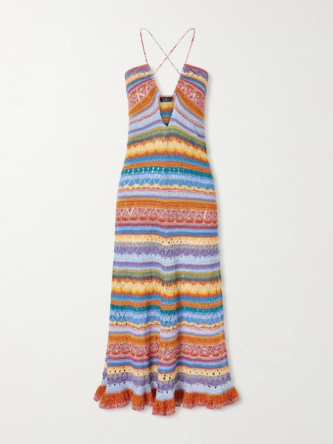 Etro Crocheted striped cotton midi dress Multi