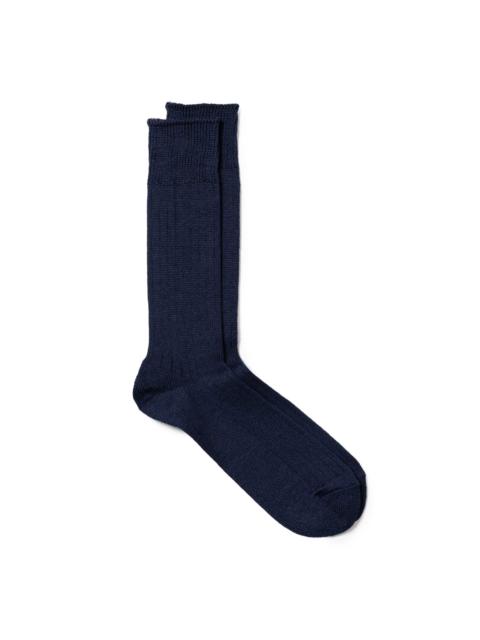 ROTOTO® Rototo Linen/Cotton Ribbed Crew Socks Navy