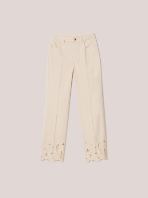 ZOEY - Heavy poplin embroidered pants - Creme