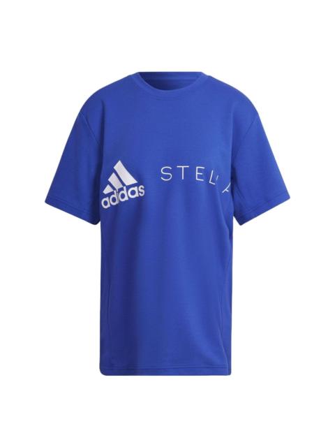 adidas (WMNS) Stella McCartney 로고 T-Shirt '블루 화이트' HB7403