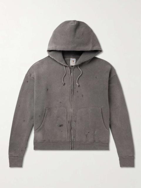 SAINT M×××××× Distressed Cotton-Jersey Zip-Up Hoodie